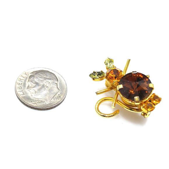 Vintage Austria Crystal Mouse Brooch, 1 Inch Figural Topaz & Citrine Rhinestones - Picture 7 of 10